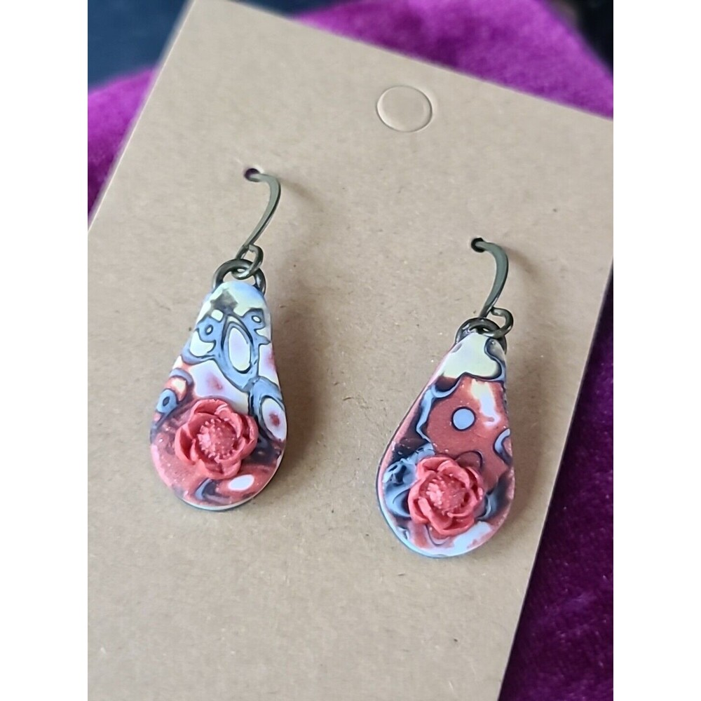 Polymer Clay Floral Dangling Pierced Earrings New